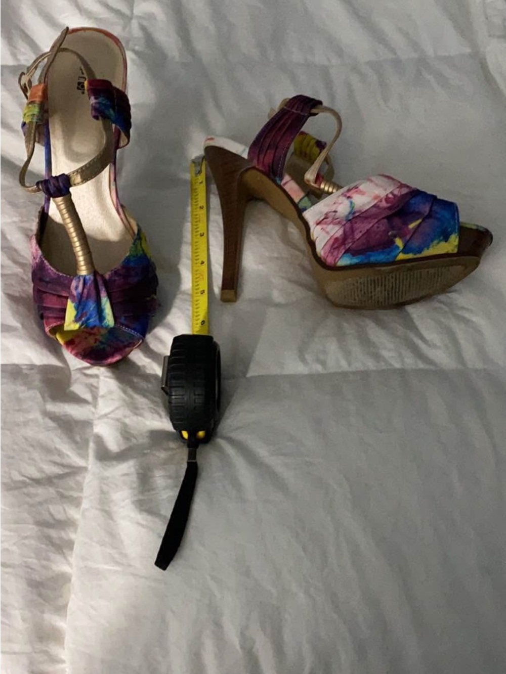 Women's Multicolor Floral T-Strap Platform Heels - like new! Worn once!